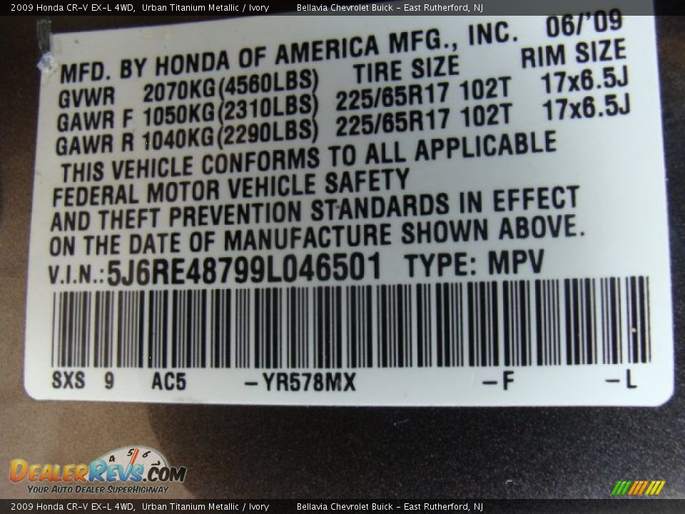 2009 Honda CR-V EX-L 4WD Urban Titanium Metallic / Ivory Photo #14