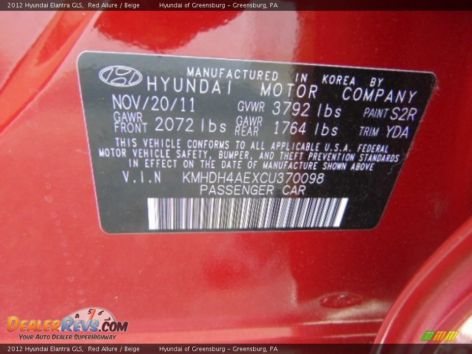 2012 Hyundai Elantra GLS Red Allure / Beige Photo #24