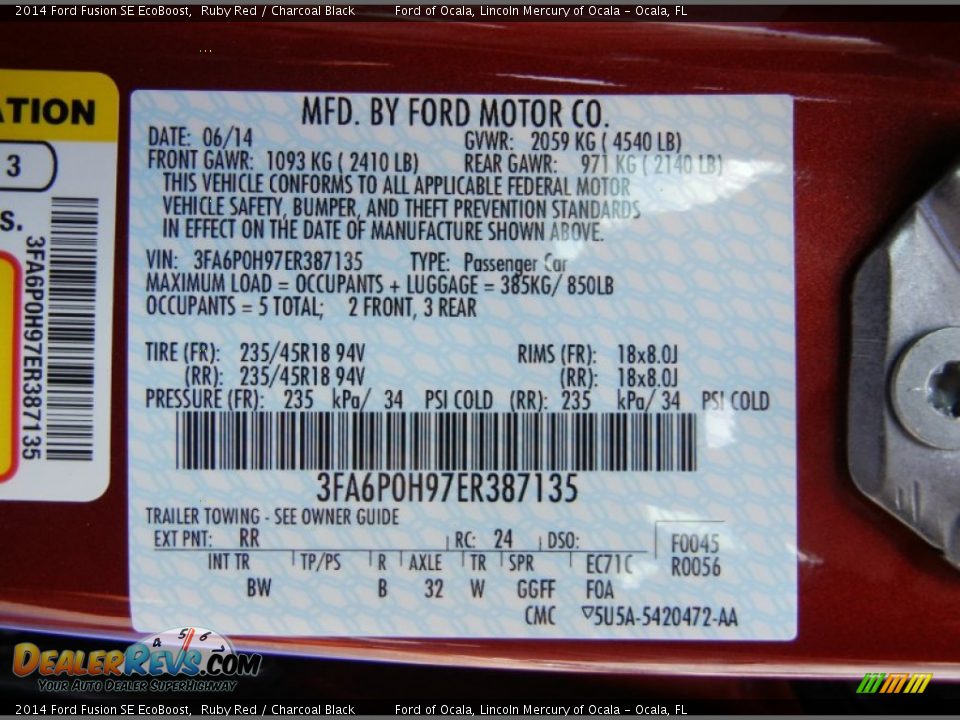 2014 Ford Fusion SE EcoBoost Ruby Red / Charcoal Black Photo #13