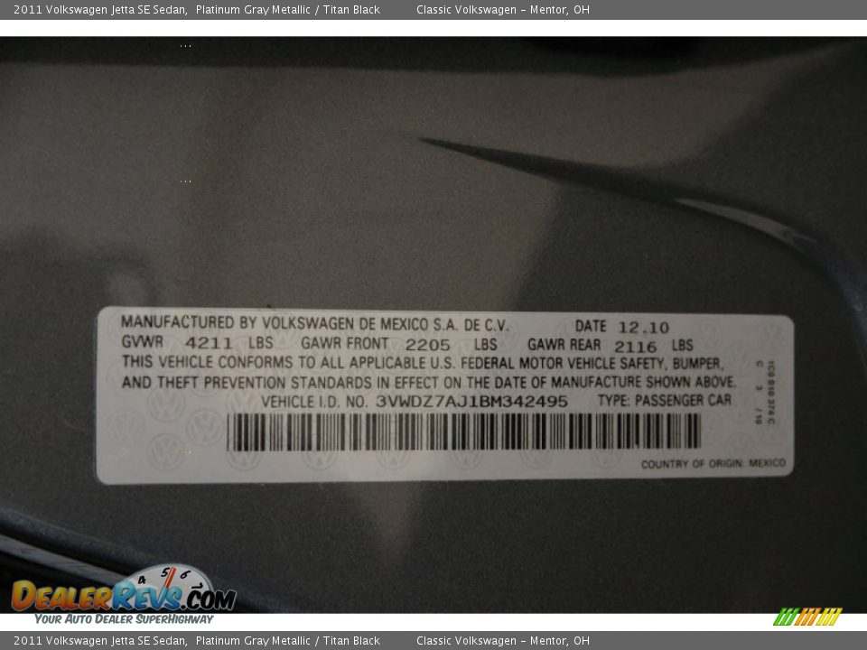 2011 Volkswagen Jetta SE Sedan Platinum Gray Metallic / Titan Black Photo #18