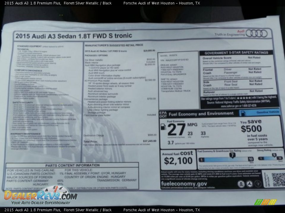 2015 Audi A3 1.8 Premium Plus Window Sticker Photo #32