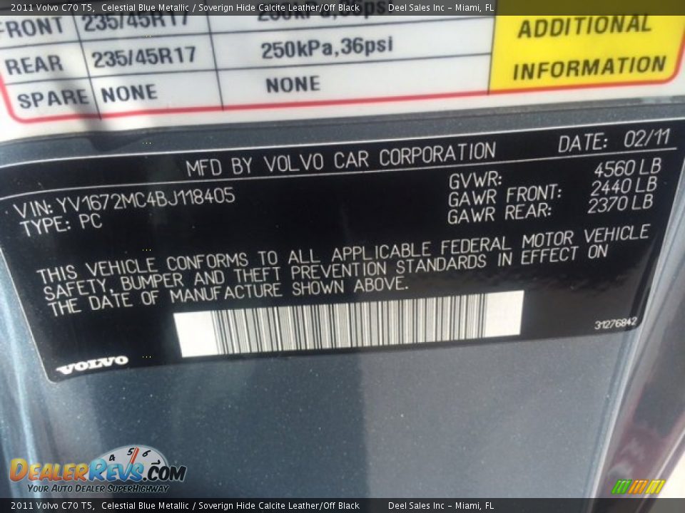 2011 Volvo C70 T5 Celestial Blue Metallic / Soverign Hide Calcite Leather/Off Black Photo #15