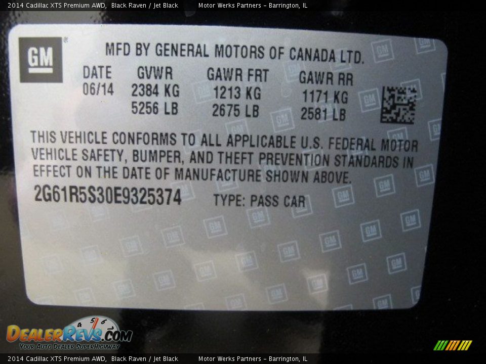 Info Tag of 2014 Cadillac XTS Premium AWD Photo #22