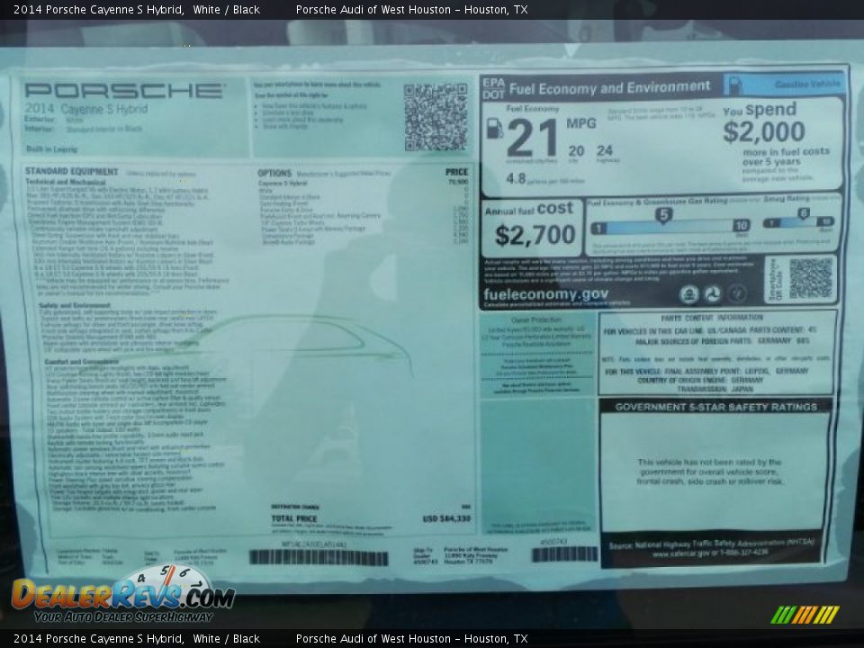 2014 Porsche Cayenne S Hybrid Window Sticker Photo #33