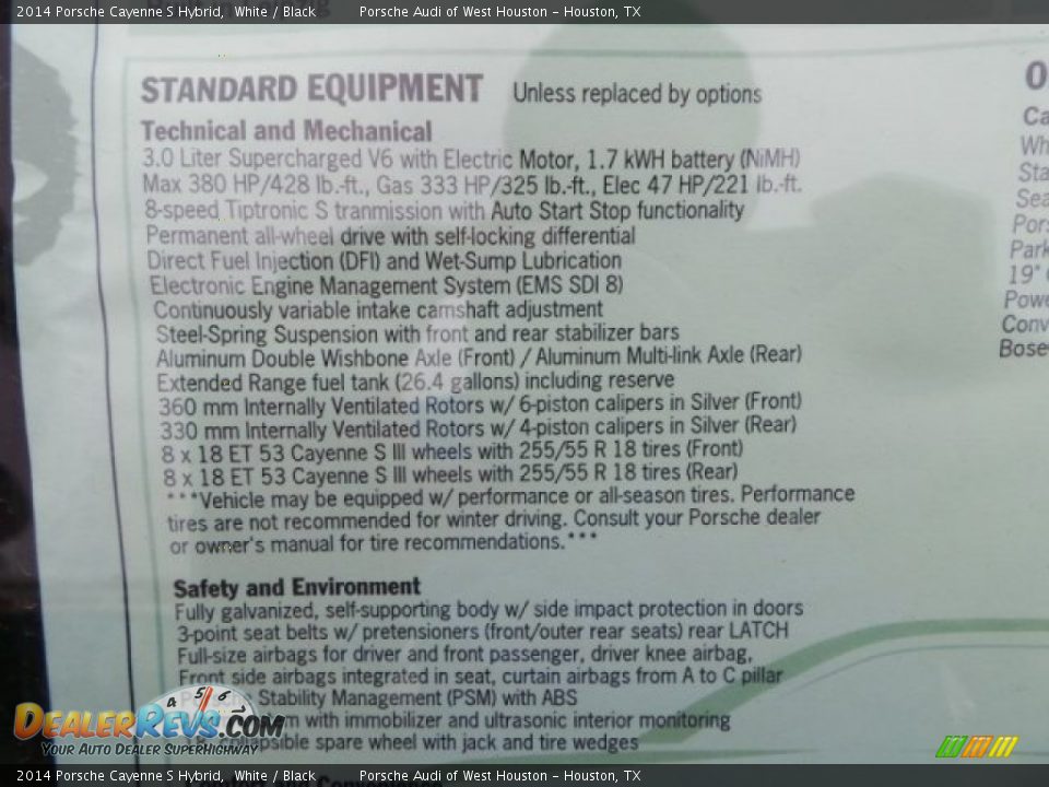 2014 Porsche Cayenne S Hybrid Window Sticker Photo #35