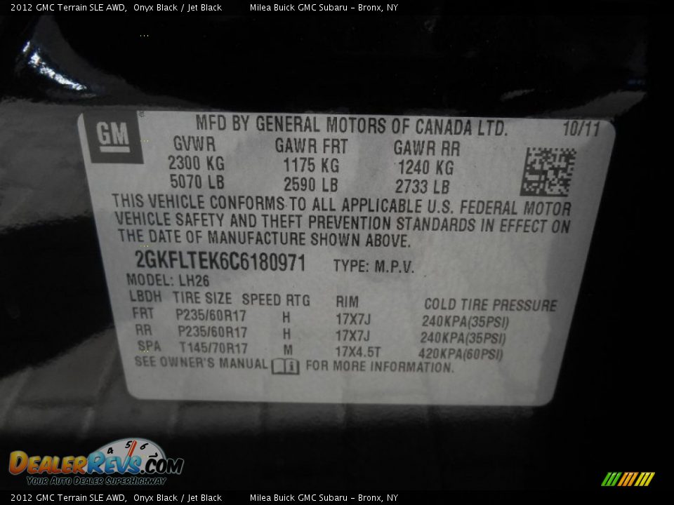 2012 GMC Terrain SLE AWD Onyx Black / Jet Black Photo #17