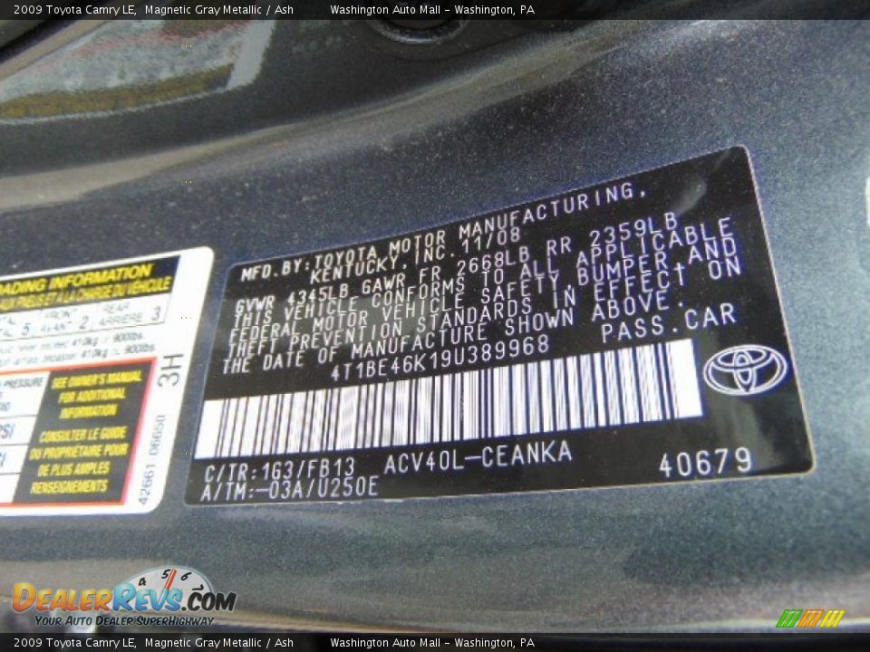 2009 Toyota Camry LE Magnetic Gray Metallic / Ash Photo #19