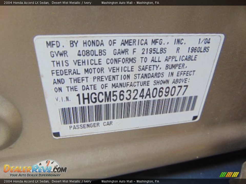 2004 Honda Accord LX Sedan Desert Mist Metallic / Ivory Photo #19