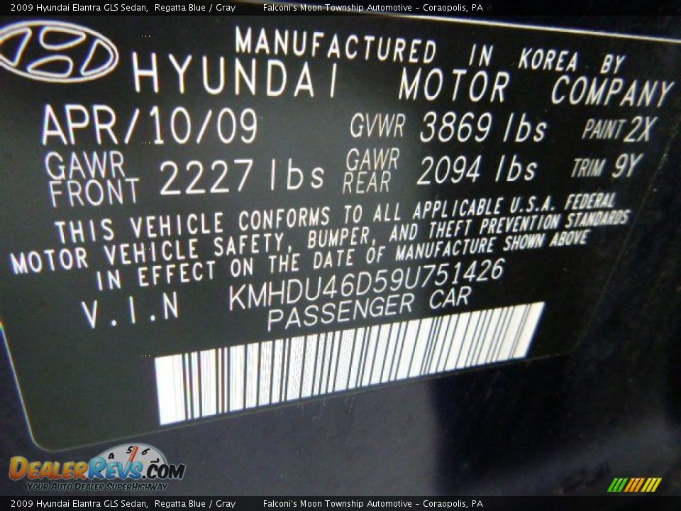 2009 Hyundai Elantra GLS Sedan Regatta Blue / Gray Photo #24