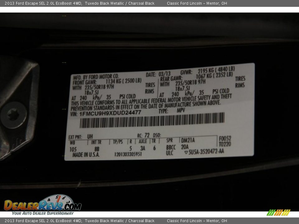 2013 Ford Escape SEL 2.0L EcoBoost 4WD Tuxedo Black Metallic / Charcoal Black Photo #25