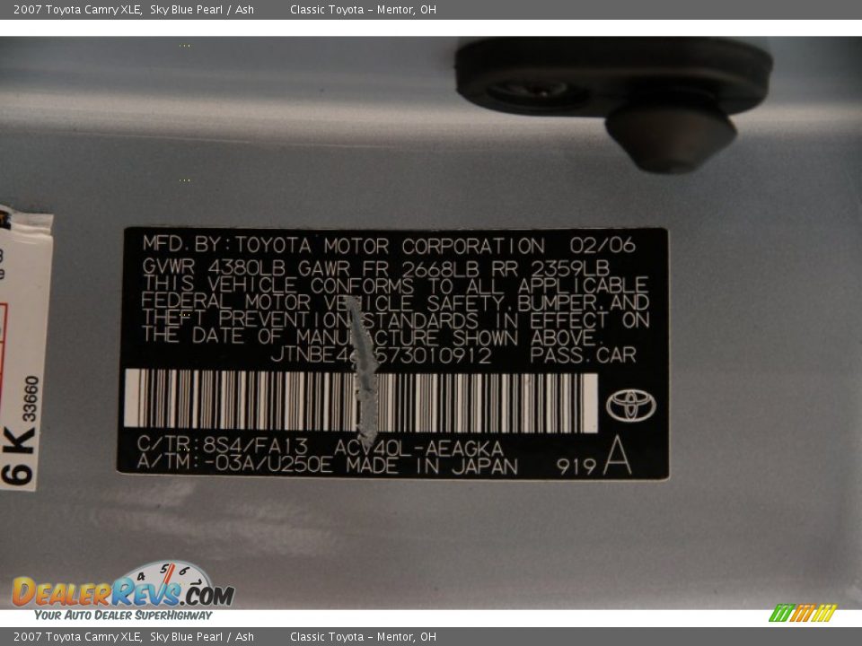 2007 Toyota Camry XLE Sky Blue Pearl / Ash Photo #18