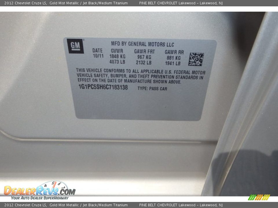 2012 Chevrolet Cruze LS Gold Mist Metallic / Jet Black/Medium Titanium Photo #28