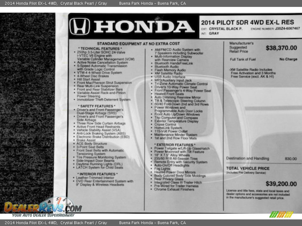 2014 Honda Pilot EX-L 4WD Crystal Black Pearl / Gray Photo #25