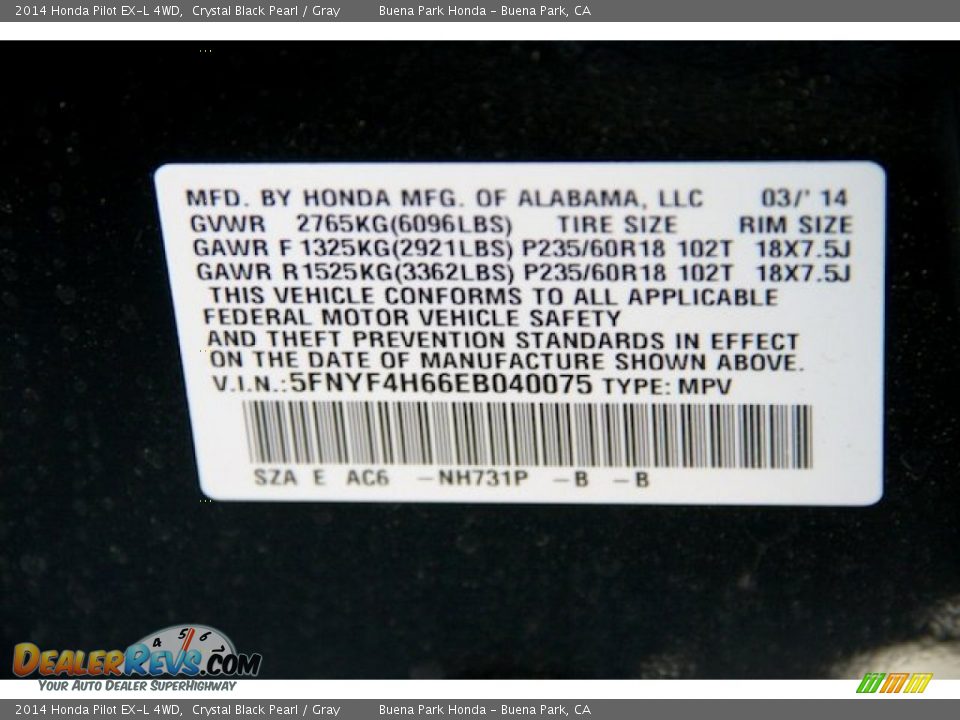 2014 Honda Pilot EX-L 4WD Crystal Black Pearl / Gray Photo #28