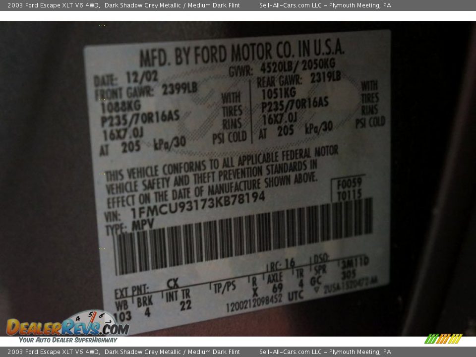 2003 Ford Escape XLT V6 4WD Dark Shadow Grey Metallic / Medium Dark Flint Photo #22