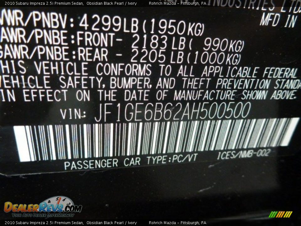 2010 Subaru Impreza 2.5i Premium Sedan Obsidian Black Pearl / Ivory Photo #25