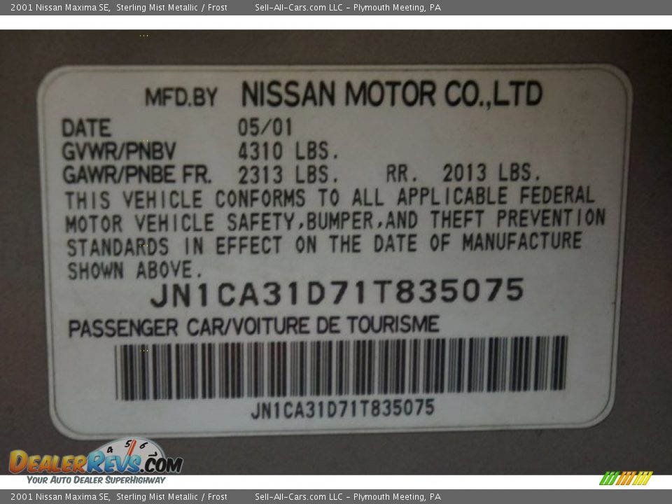 2001 Nissan Maxima SE Sterling Mist Metallic / Frost Photo #17