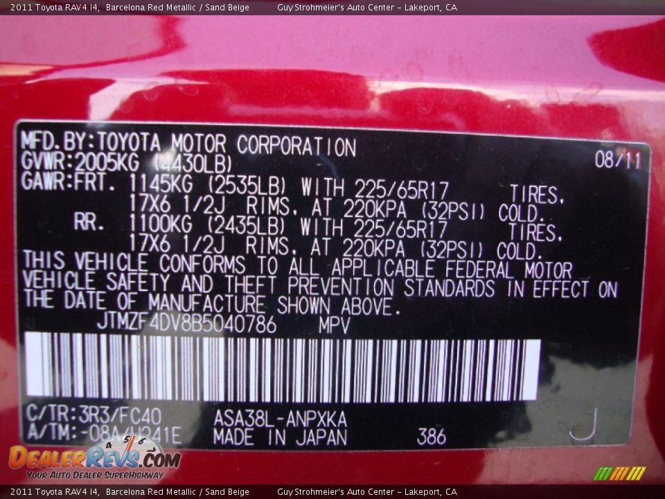 2011 Toyota RAV4 I4 Barcelona Red Metallic / Sand Beige Photo #25