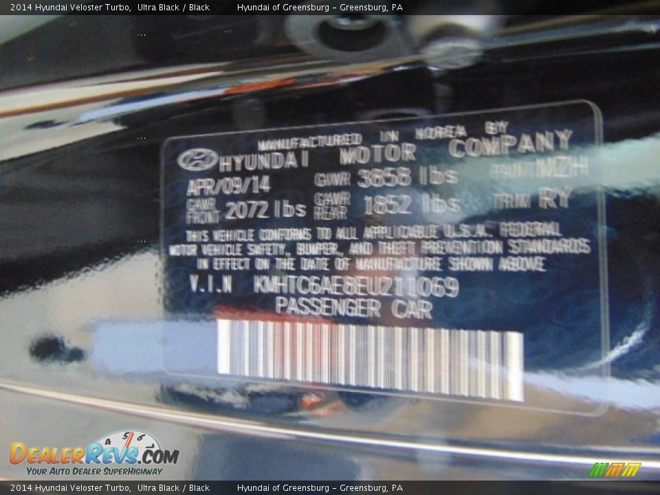 2014 Hyundai Veloster Turbo Ultra Black / Black Photo #20