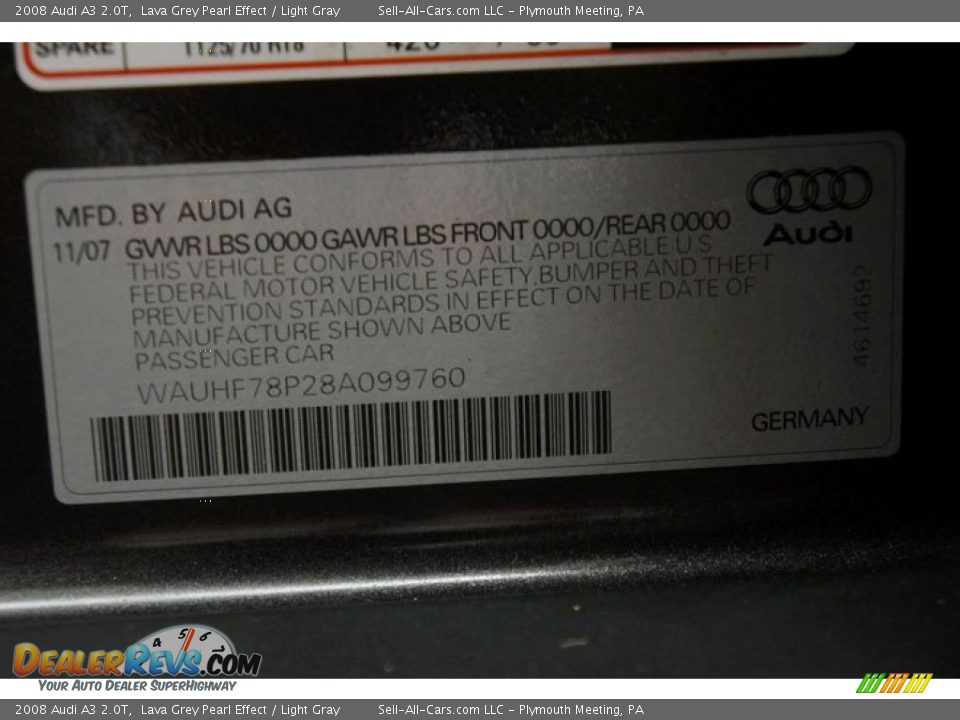 2008 Audi A3 2.0T Lava Grey Pearl Effect / Light Gray Photo #22