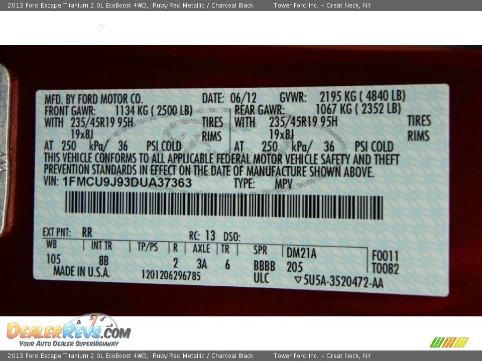 2013 Ford Escape Titanium 2.0L EcoBoost 4WD Ruby Red Metallic / Charcoal Black Photo #33