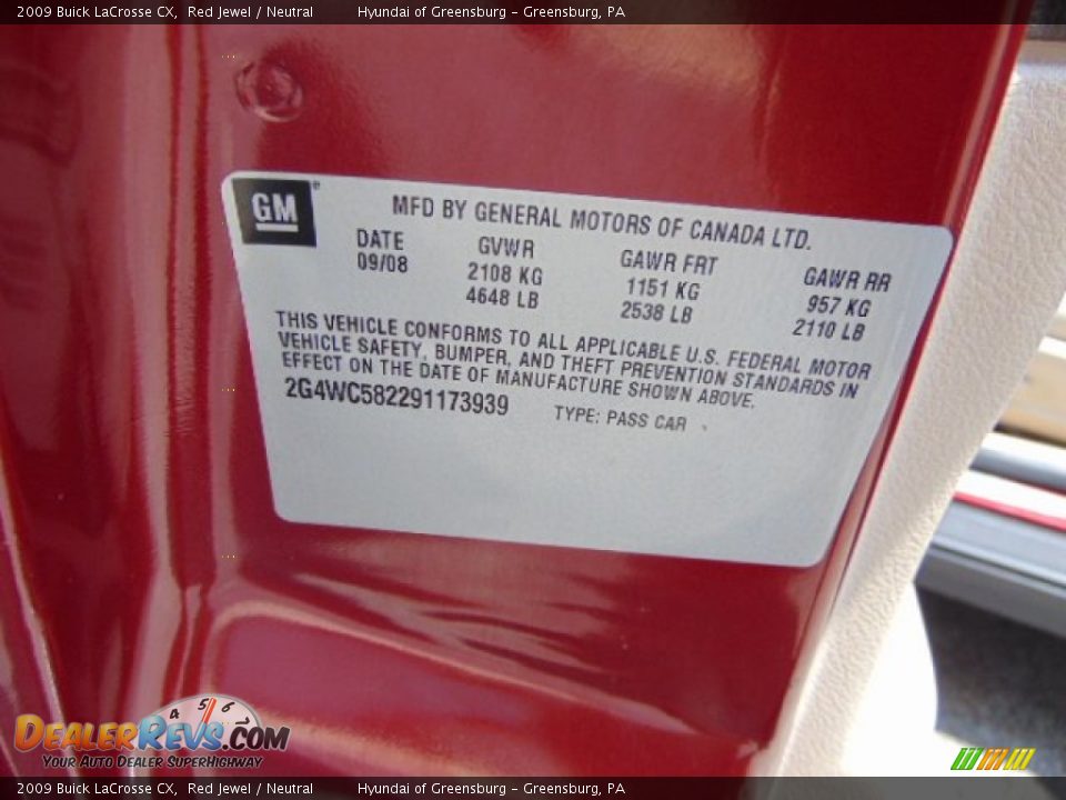 2009 Buick LaCrosse CX Red Jewel / Neutral Photo #26