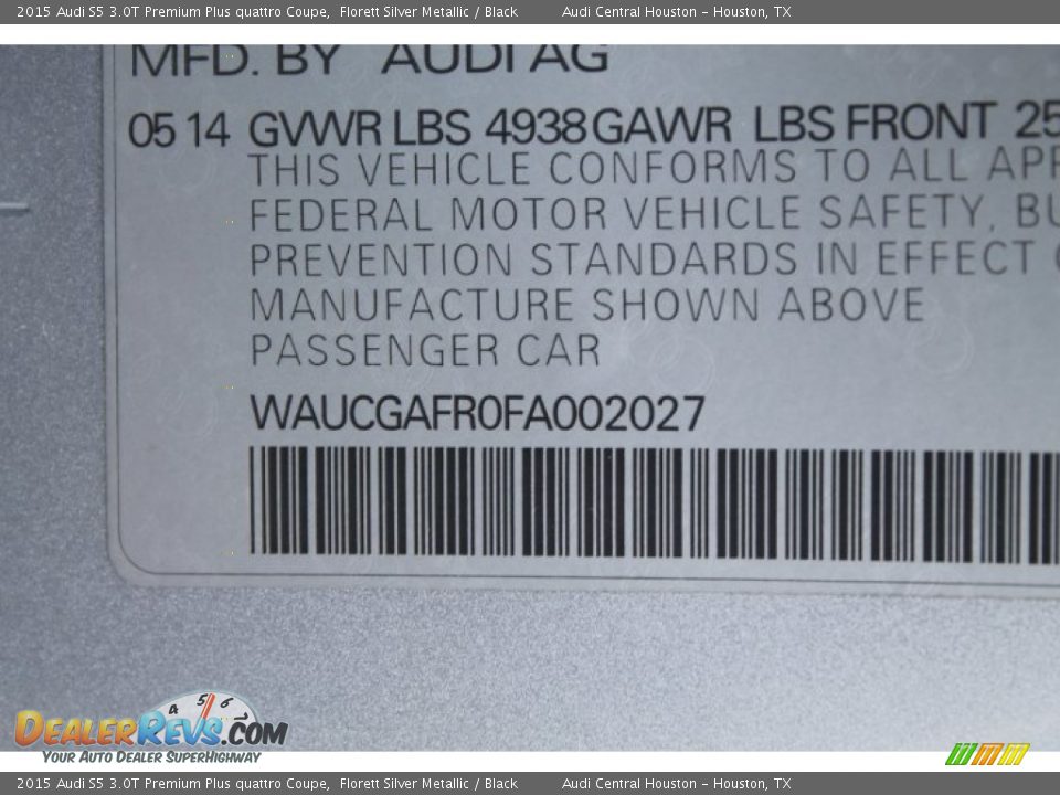 2015 Audi S5 3.0T Premium Plus quattro Coupe Florett Silver Metallic / Black Photo #27