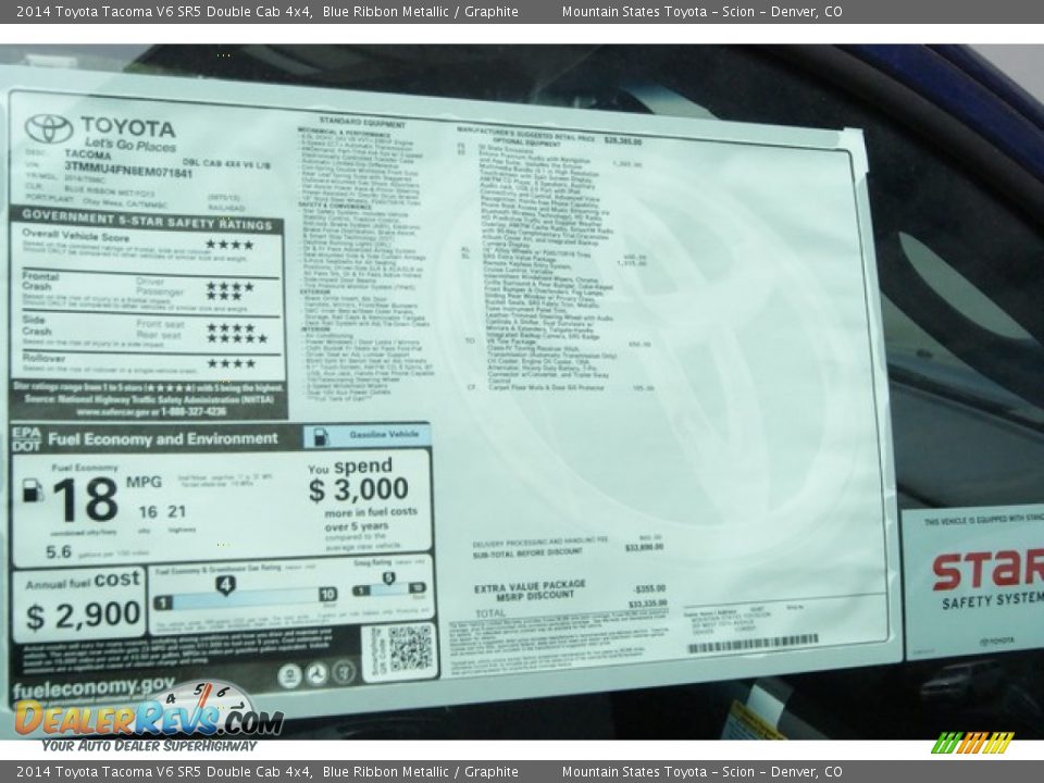 2014 Toyota Tacoma V6 SR5 Double Cab 4x4 Blue Ribbon Metallic / Graphite Photo #10