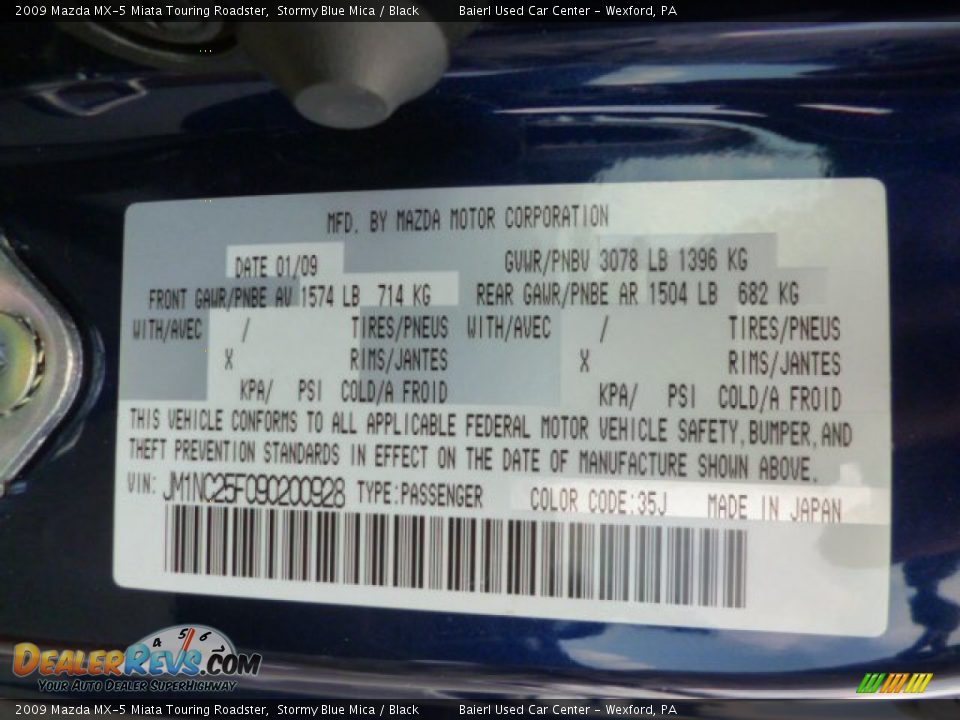 2009 Mazda MX-5 Miata Touring Roadster Stormy Blue Mica / Black Photo #16