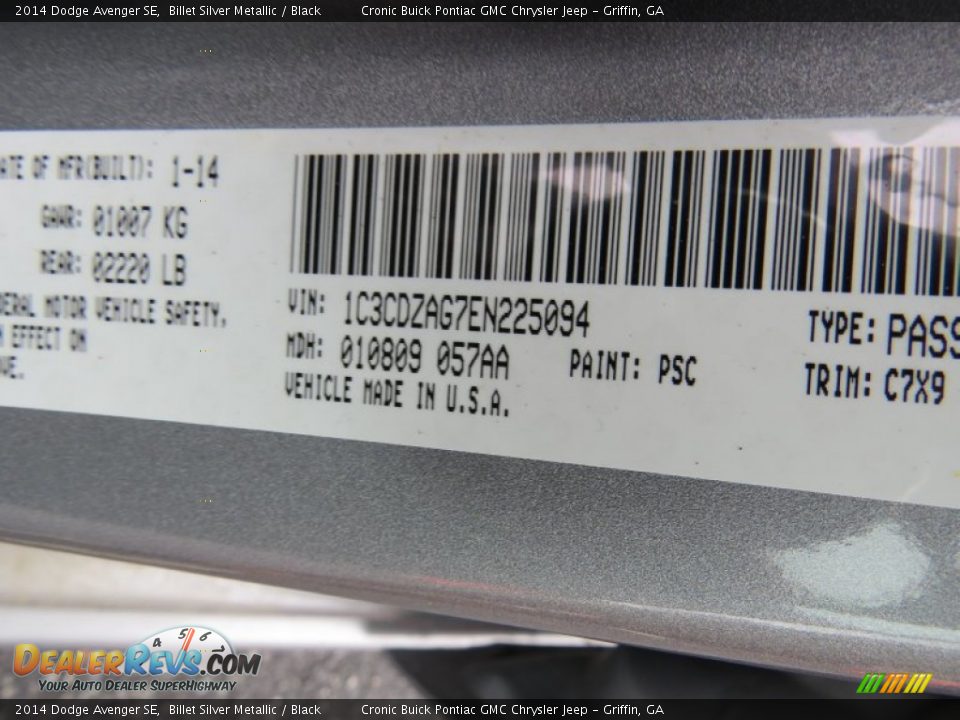 2014 Dodge Avenger SE Billet Silver Metallic / Black Photo #16