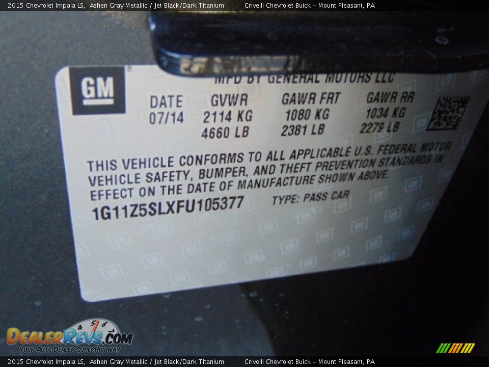 2015 Chevrolet Impala LS Ashen Gray Metallic / Jet Black/Dark Titanium Photo #20