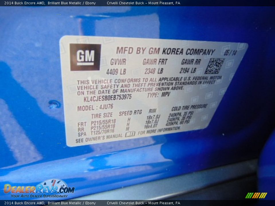 Info Tag of 2014 Buick Encore AWD Photo #20