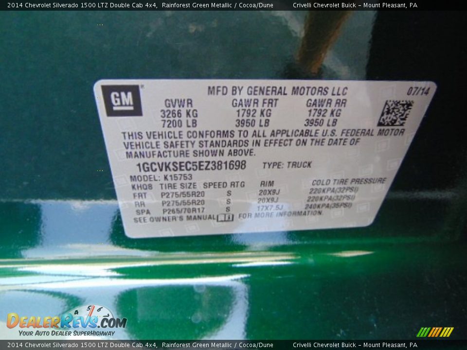 2014 Chevrolet Silverado 1500 LTZ Double Cab 4x4 Rainforest Green Metallic / Cocoa/Dune Photo #25