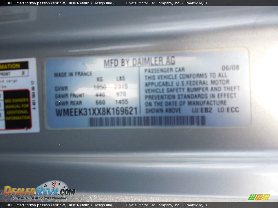 2008 Smart fortwo passion cabriolet Blue Metallic / Design Black Photo #21
