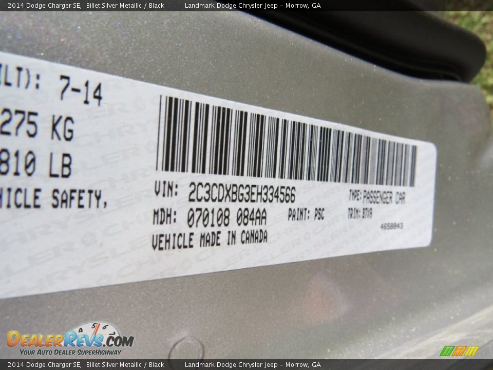 2014 Dodge Charger SE Billet Silver Metallic / Black Photo #9