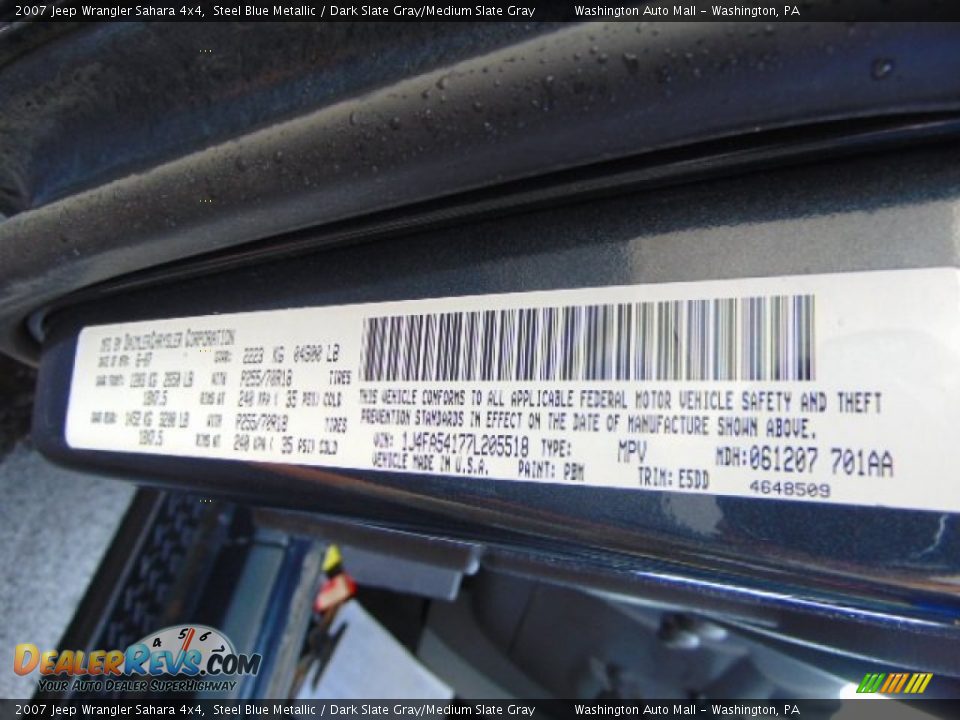 2007 Jeep Wrangler Sahara 4x4 Steel Blue Metallic / Dark Slate Gray/Medium Slate Gray Photo #19