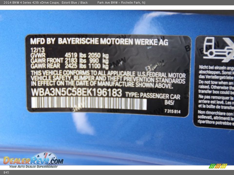 BMW Color Code B45 Estoril Blue