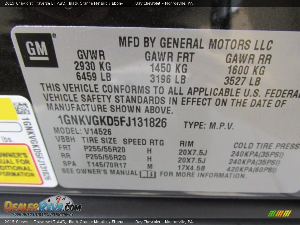 2015 Chevrolet Traverse LT AWD Black Granite Metallic / Ebony Photo #19