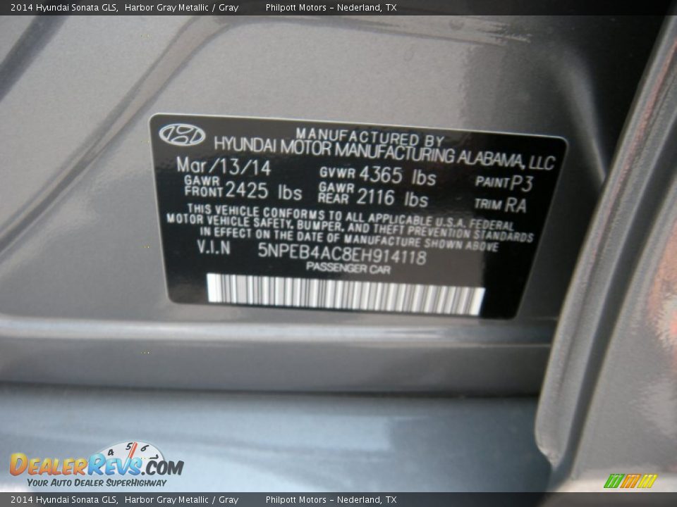 2014 Hyundai Sonata GLS Harbor Gray Metallic / Gray Photo #33