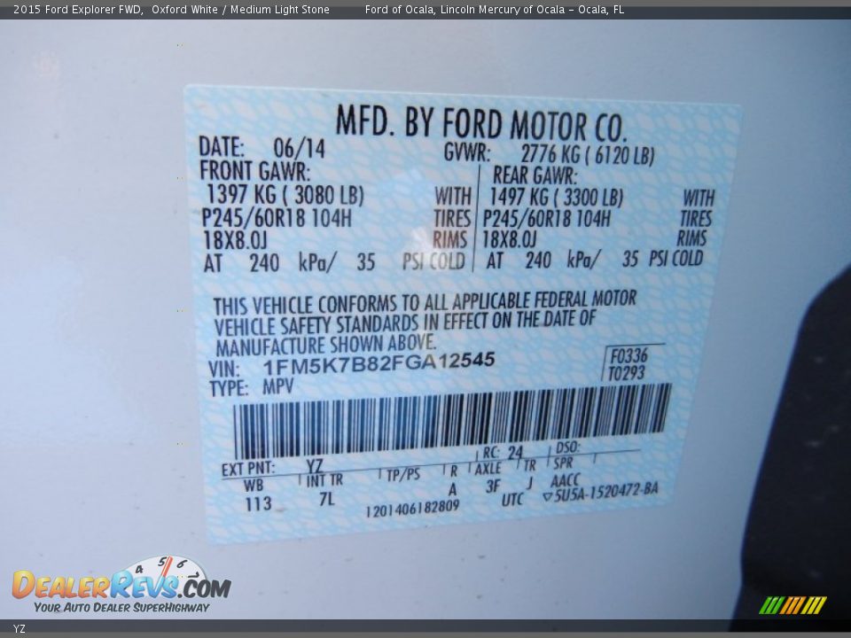 Ford Color Code YZ Oxford White