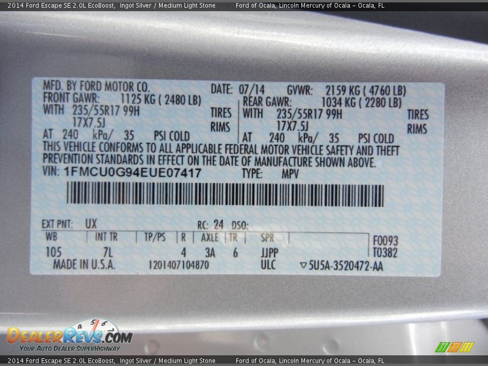 2014 Ford Escape SE 2.0L EcoBoost Ingot Silver / Medium Light Stone Photo #12