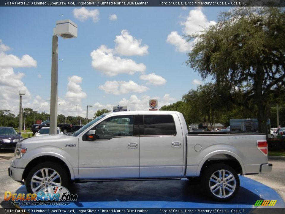2014 Ford F150 Limited SuperCrew 4x4 Ingot Silver / Limited Marina Blue Leather Photo #2