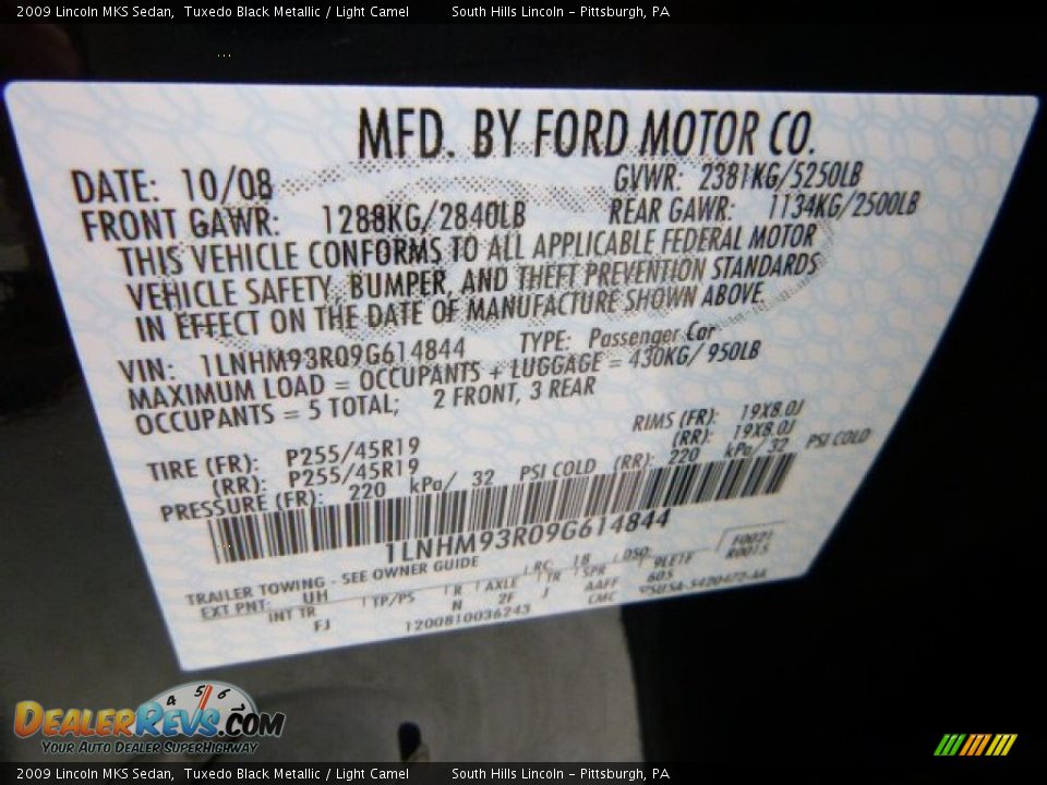 2009 Lincoln MKS Sedan Tuxedo Black Metallic / Light Camel Photo #23