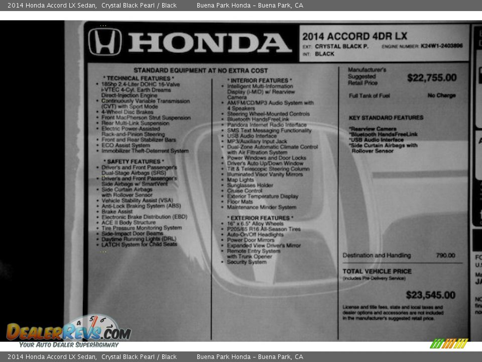 2014 Honda Accord LX Sedan Crystal Black Pearl / Black Photo #18