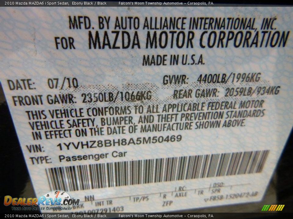 2010 Mazda MAZDA6 i Sport Sedan Ebony Black / Black Photo #4
