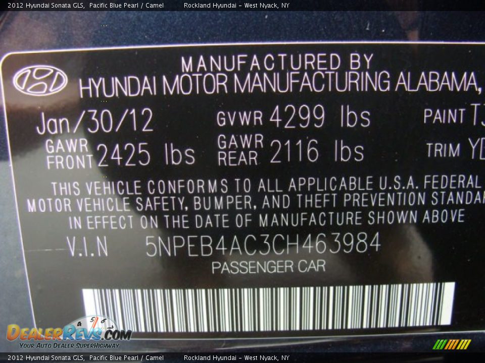 2012 Hyundai Sonata GLS Pacific Blue Pearl / Camel Photo #31