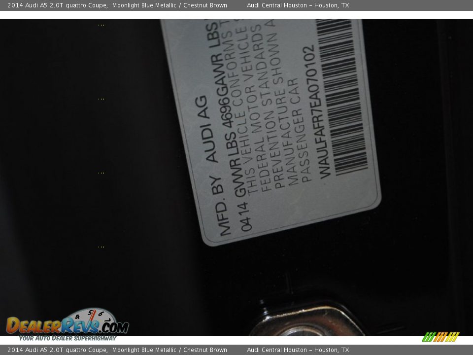 2014 Audi A5 2.0T quattro Coupe Moonlight Blue Metallic / Chestnut Brown Photo #25