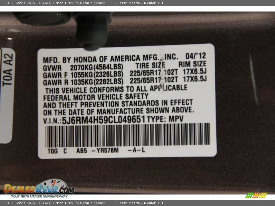 2012 Honda CR-V EX 4WD Urban Titanium Metallic / Black Photo #20