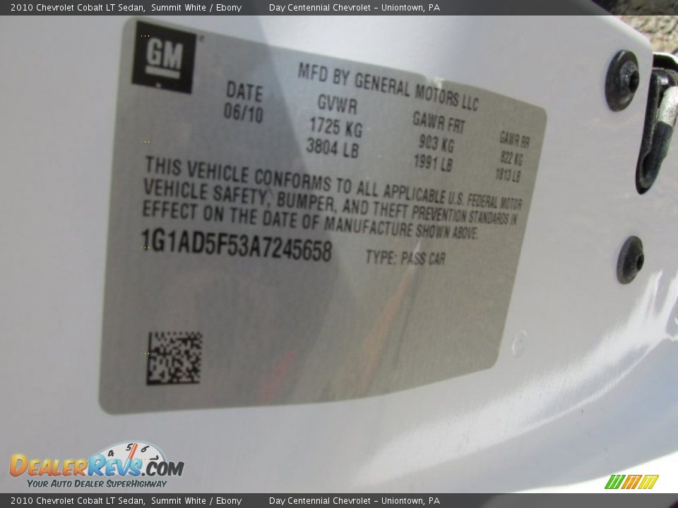 2010 Chevrolet Cobalt LT Sedan Summit White / Ebony Photo #19