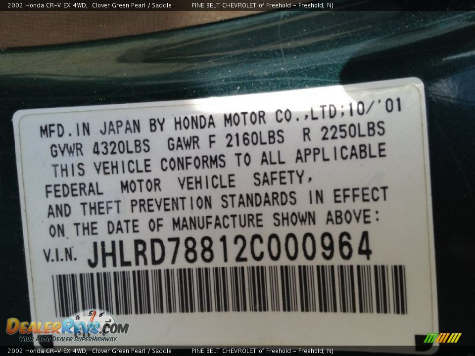 2002 Honda CR-V EX 4WD Clover Green Pearl / Saddle Photo #14